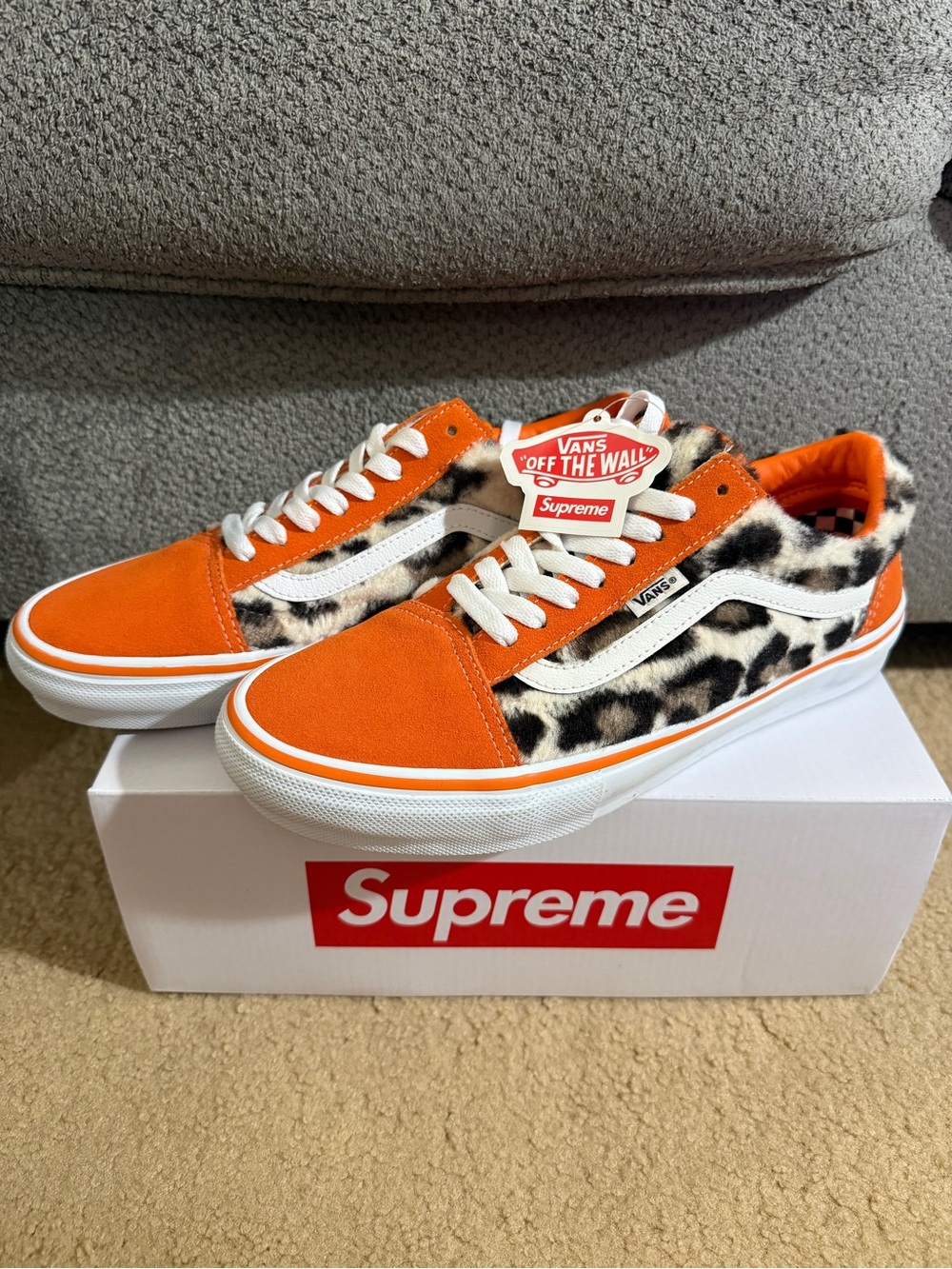 Supreme Man Orange & Leopard Vans Old Skool Sneakers